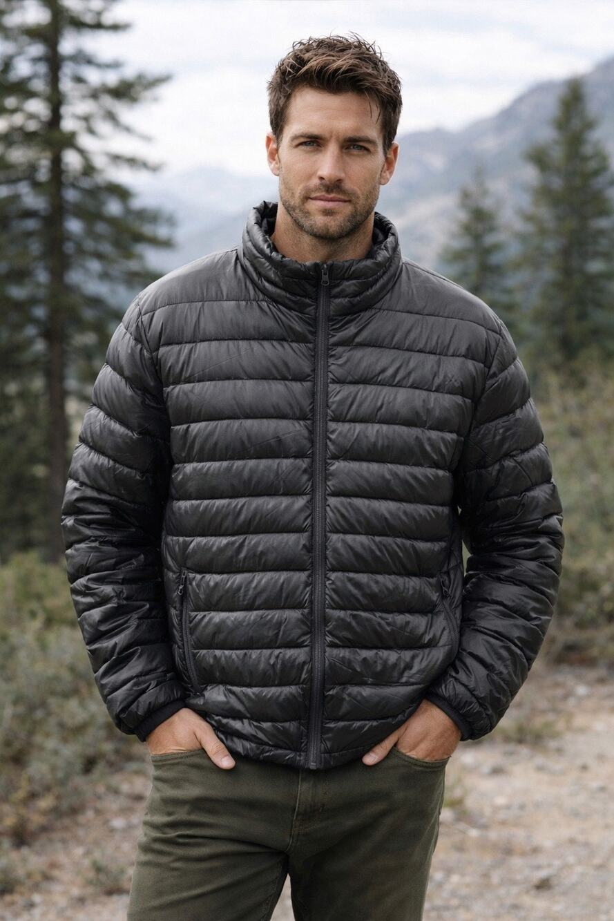 Sportscaster Jacket Men’s Down Puffer Black Men’s Size L Zip Up Lightweight Coat